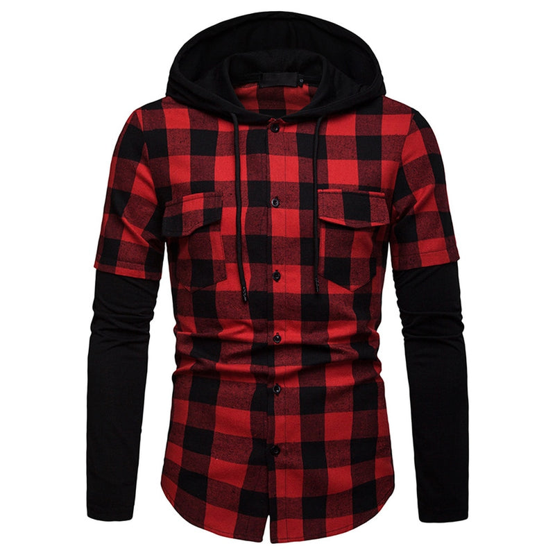 VAC Men's Casual Slim Fit Flannel Hooded Shirt