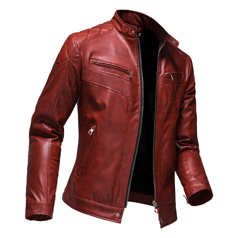 Chaqueta de piel sintética de moto informal de invierno para hombre