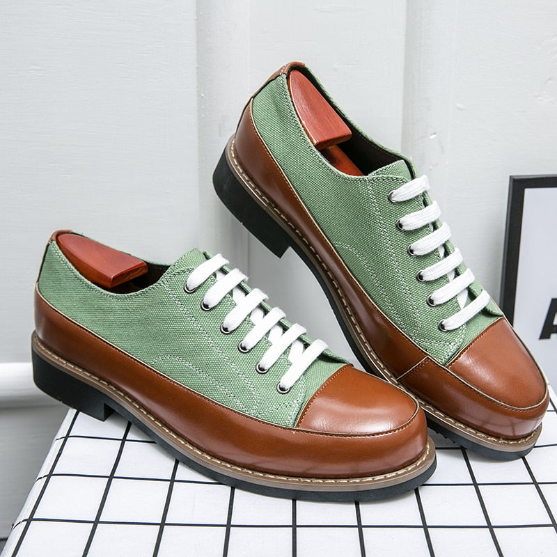 Men's Genuine Leather Lace Up Low Platform Oxfords