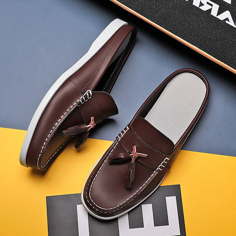 Men's Casual PU Leather Classic Backless Loafers