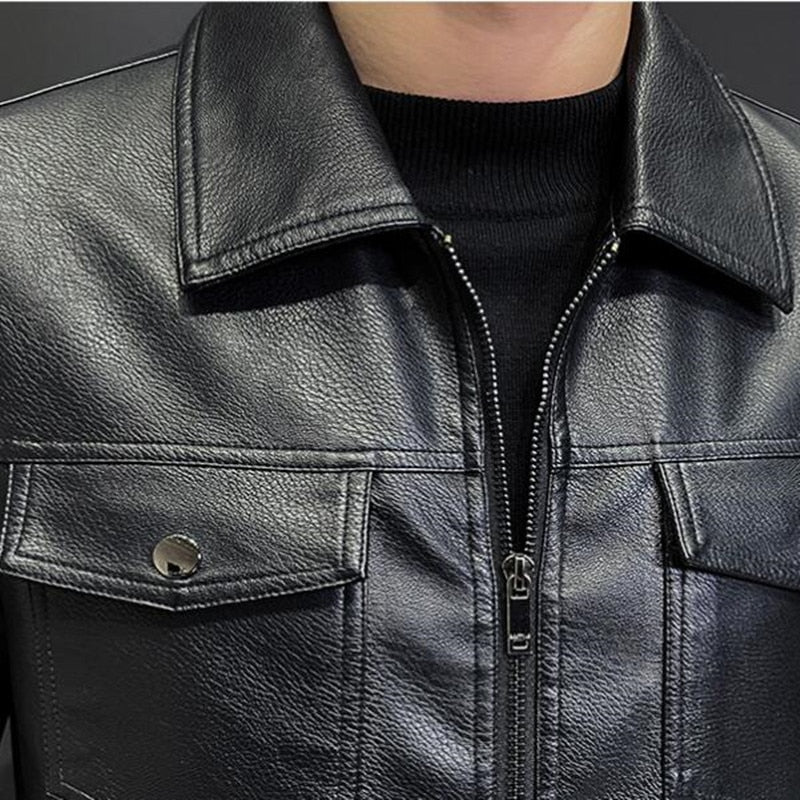 COUR Chaqueta de piel sintética con cuello de otoño/invierno para hombre