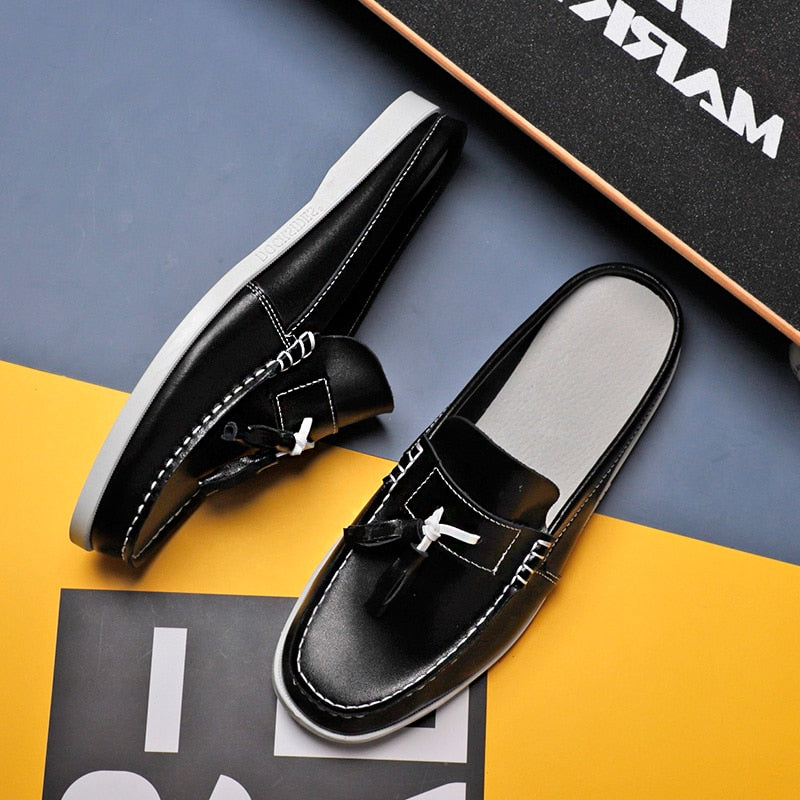 Men's Casual PU Leather Classic Backless Loafers