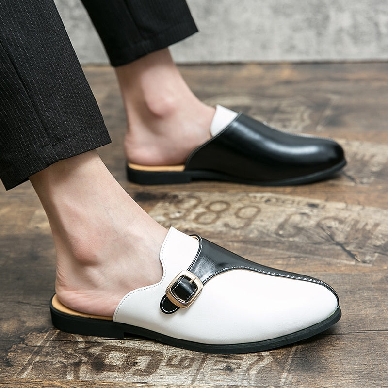 Men's Faux Leather Double Colored Backless Loafers