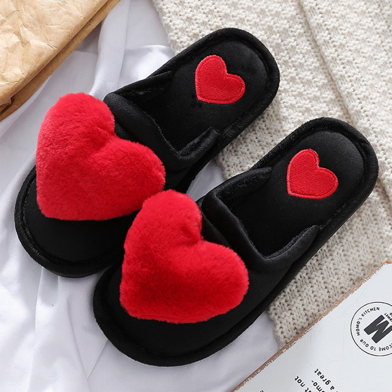 Women's Furry Heart Shaped Non-Slip Slippers