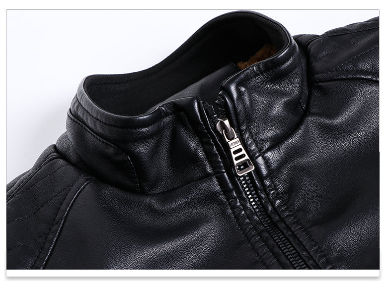 Men's Winter Fleece PU Leather Stand Collar Jacket