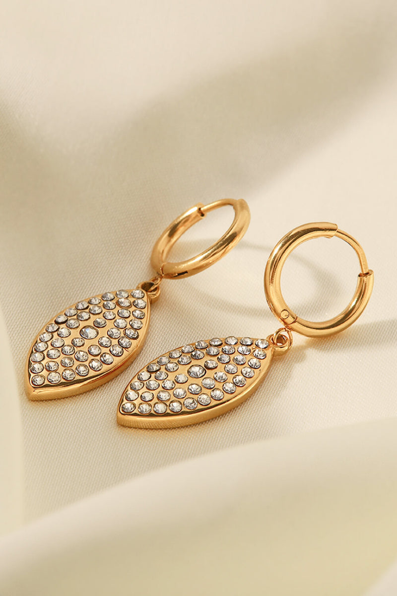 Boucles d'Oreilles Feuille Strass Incrustées