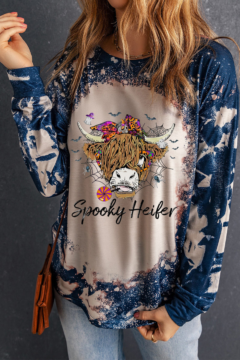 Camiseta con estampado SPOOKY HEIFER y manga larga con cuello redondo