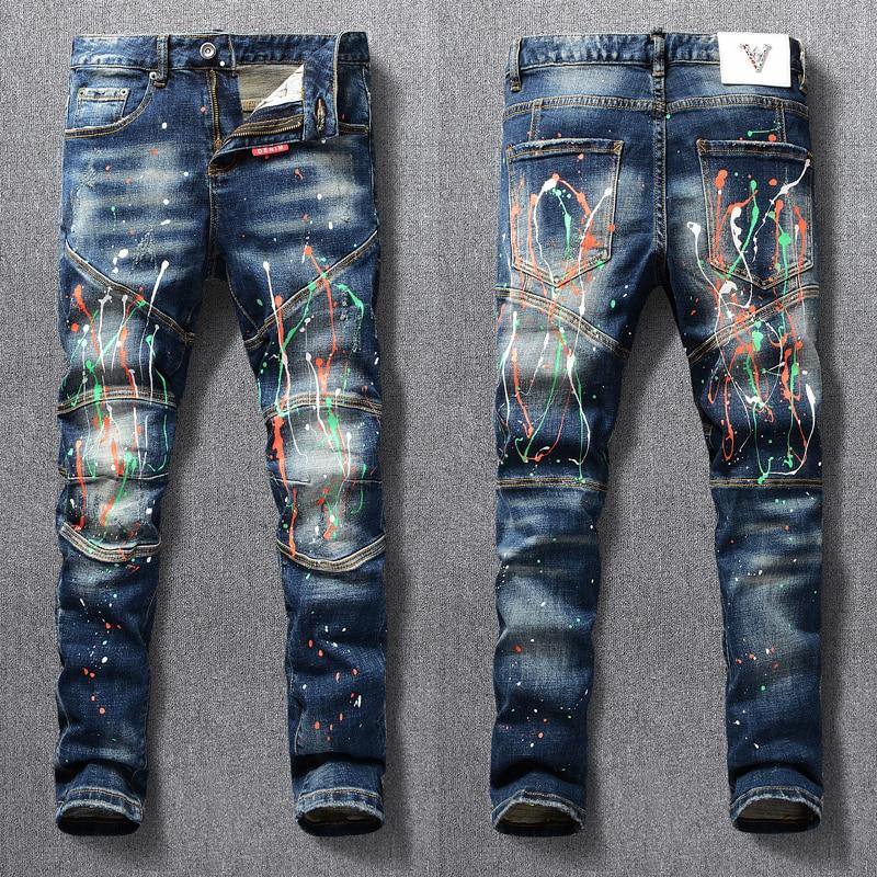 American Streetwear Designer Painted Slim Fit Jeans - AM APPAREL