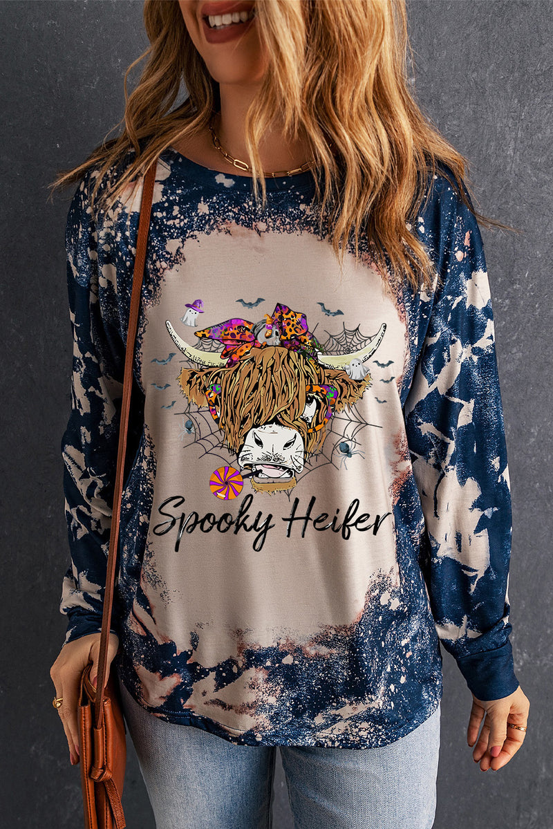 Camiseta con estampado SPOOKY HEIFER y manga larga con cuello redondo