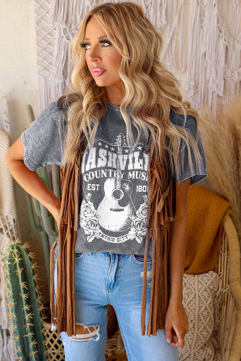 NASHVILLE COUNTRY MUSIC T-shirt graphique à col rond