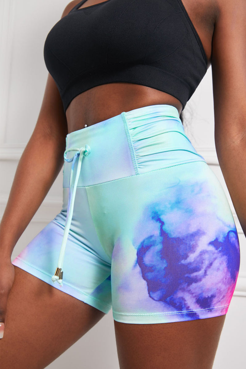 Short de sport froncé à détail tie-dye