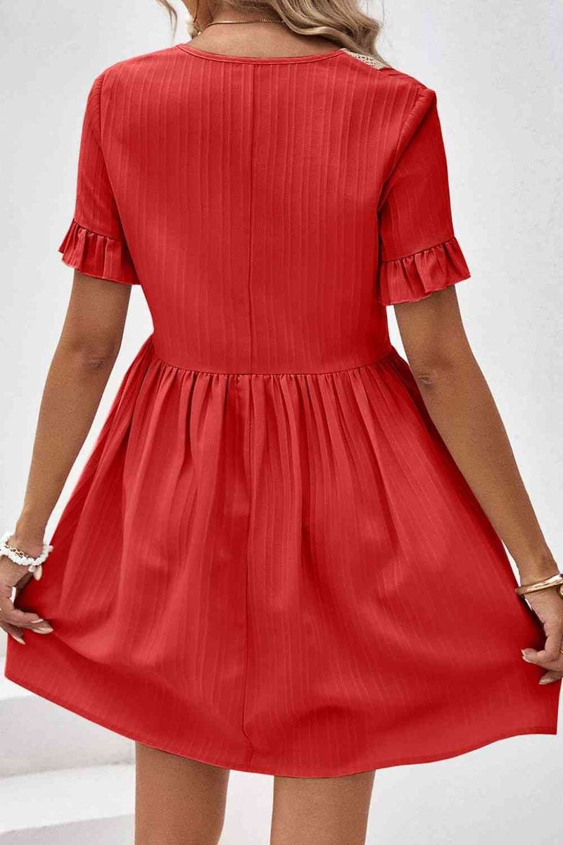 V-Neck Flounce Sleeve A-Line Dress