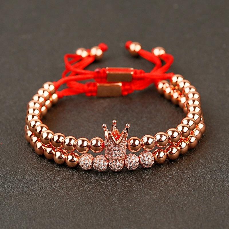 CQ Men's Luxury Copper Beads Crown Bracelet - AM APPAREL