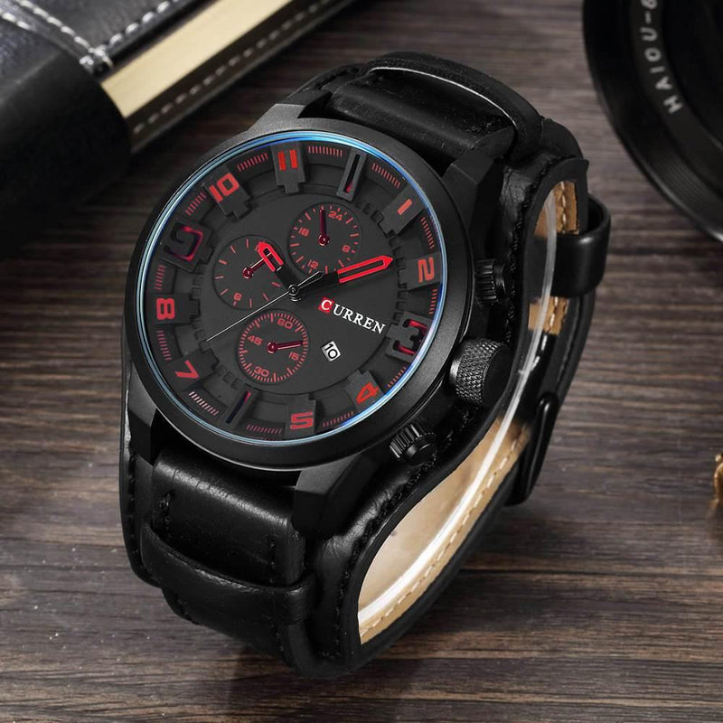 CURREN Luxury Men's Leather Strap Watch - AM APPAREL