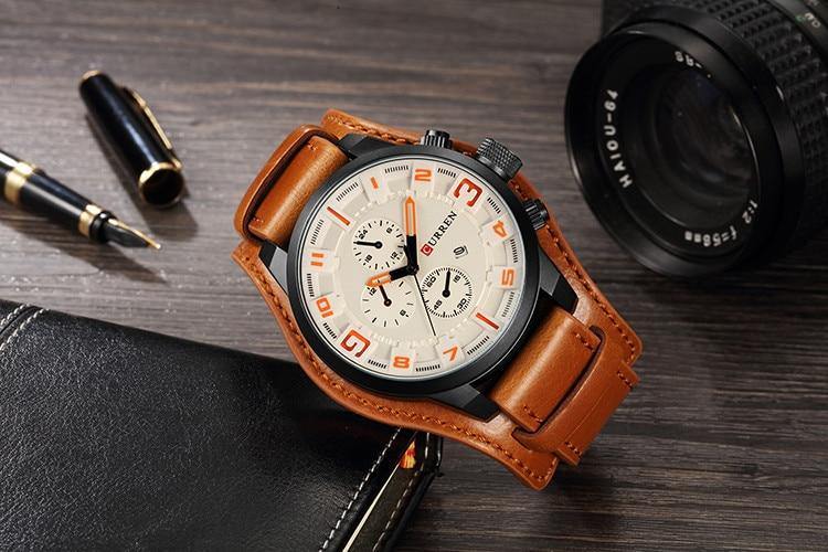 CURREN Luxury Men's Leather Strap Watch - AM APPAREL