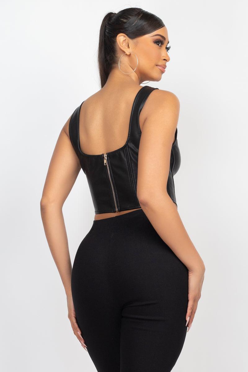 D-ring Sweetheart Bustier Leather Top - AM APPAREL