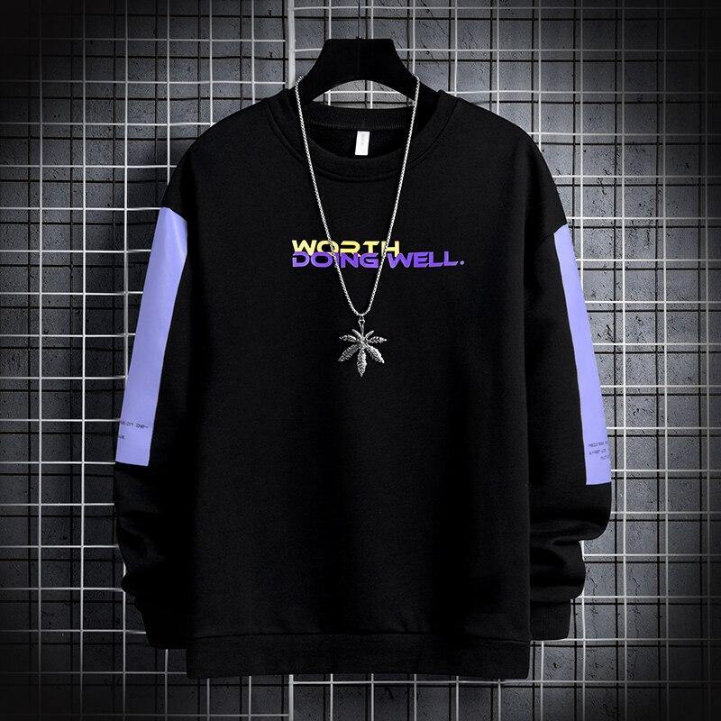 "Doing Well" Letter Print Men's Patchwork Sweatshirt - AM APPAREL