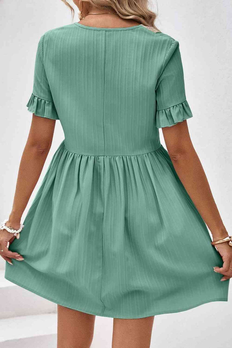 V-Neck Flounce Sleeve A-Line Dress