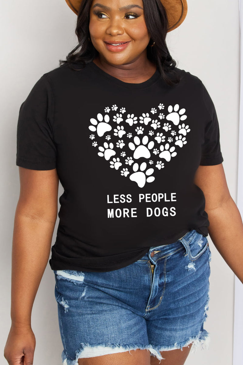 Simply Love Full Size LESS PEOPLE MORE DOGS Heart Graphic Cotton Tee