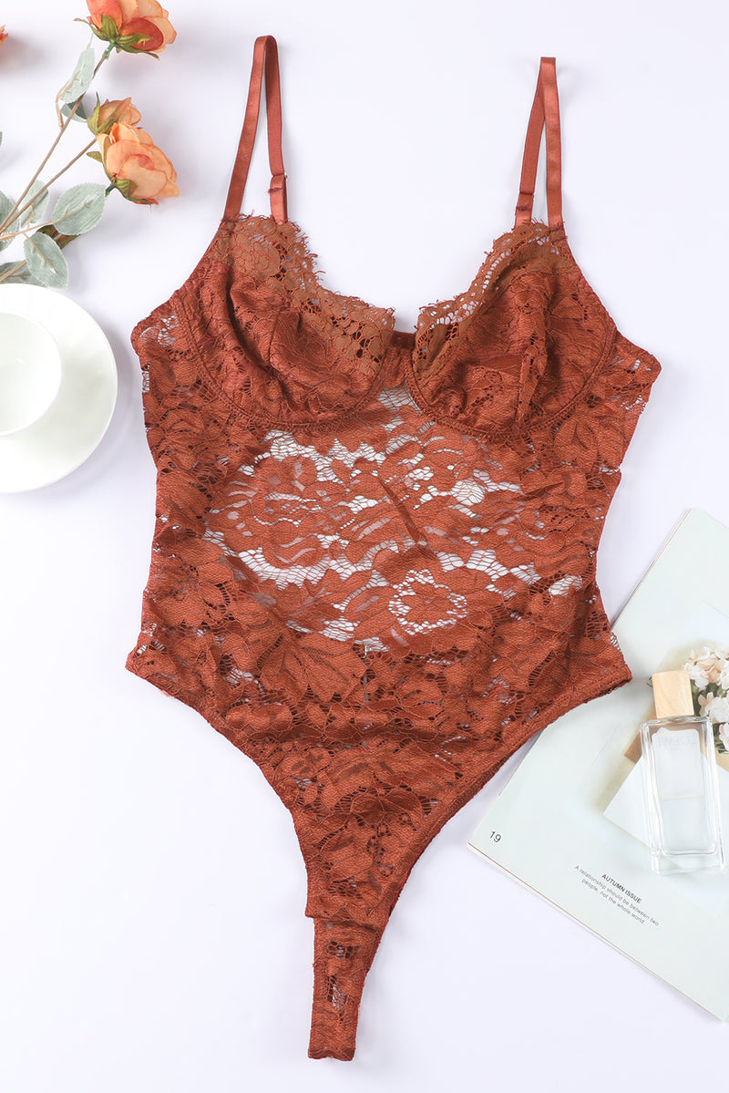 Lace Spaghetti Straps Cutout Bodysuit