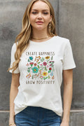 Simply Love Taille réelle CRÉER LE BONHEUR CROÎTRE LA POSITIVITÉ T-shirt en coton graphique