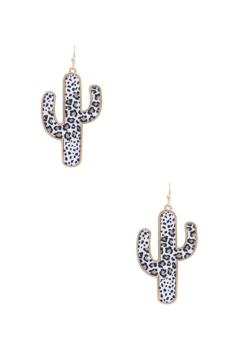 Leopard Pattern Cactus Shape Earring - AM APPAREL