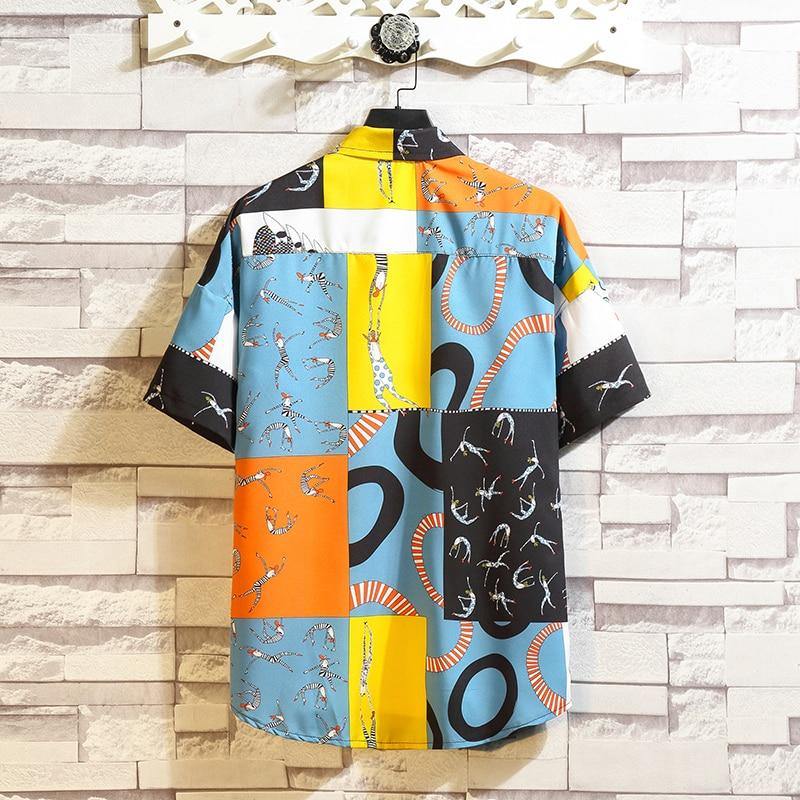 Men's Beach Floral Print Short Sleeved Shirt - AM APPAREL