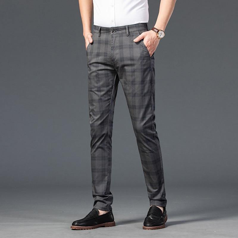 Men's Business Plaid Regular Fit Pants - AM APPAREL