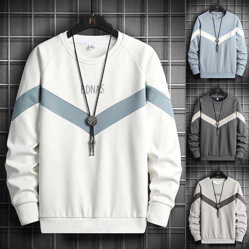 Men's Casual Round Neck Patchwork Sweatshirt - AM APPAREL