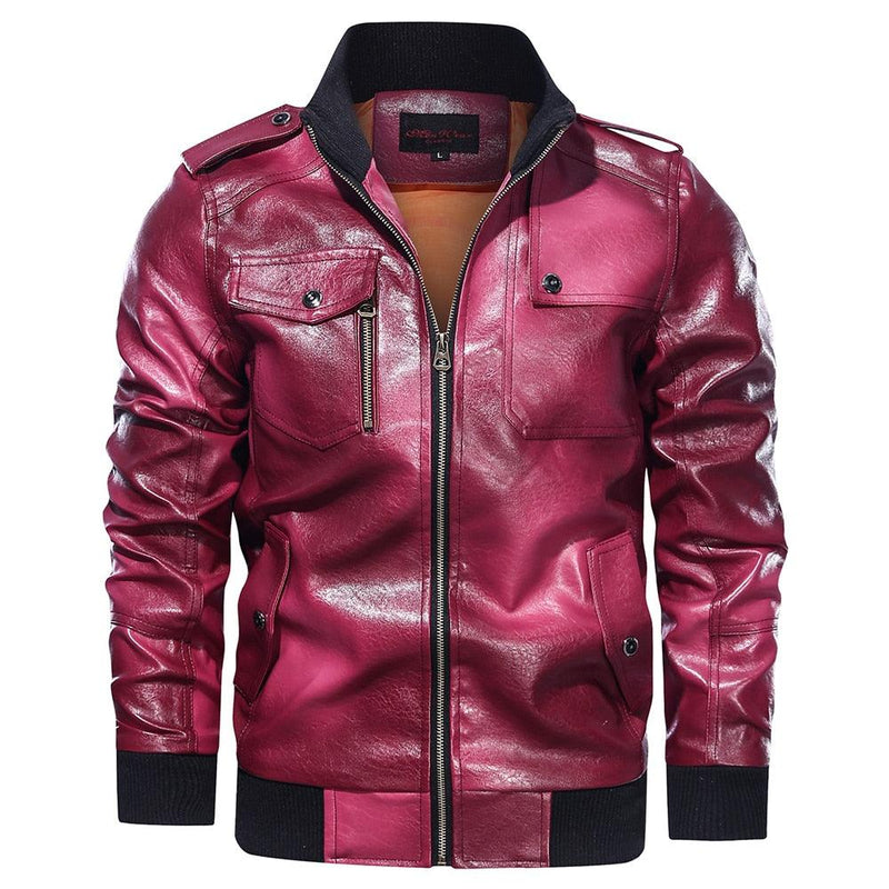 Men's Classical Motorcycle Fleece Faux Leather Jacket - AM APPAREL