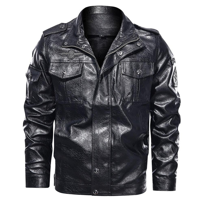 Men's Classical Motorcycle Fleece Faux Leather Jacket - AM APPAREL