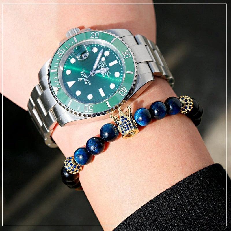 Men's Crown Zircon Pave Weaving Bracelet - AM APPAREL