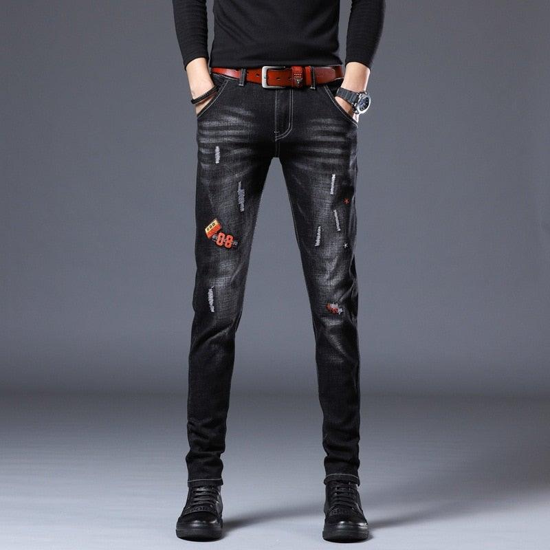 Men's Embroidery Trendy Straight Slim Fashion Jeans - AM APPAREL