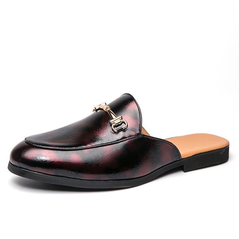 Men's Fax Leather Backless Loafers - AM APPAREL