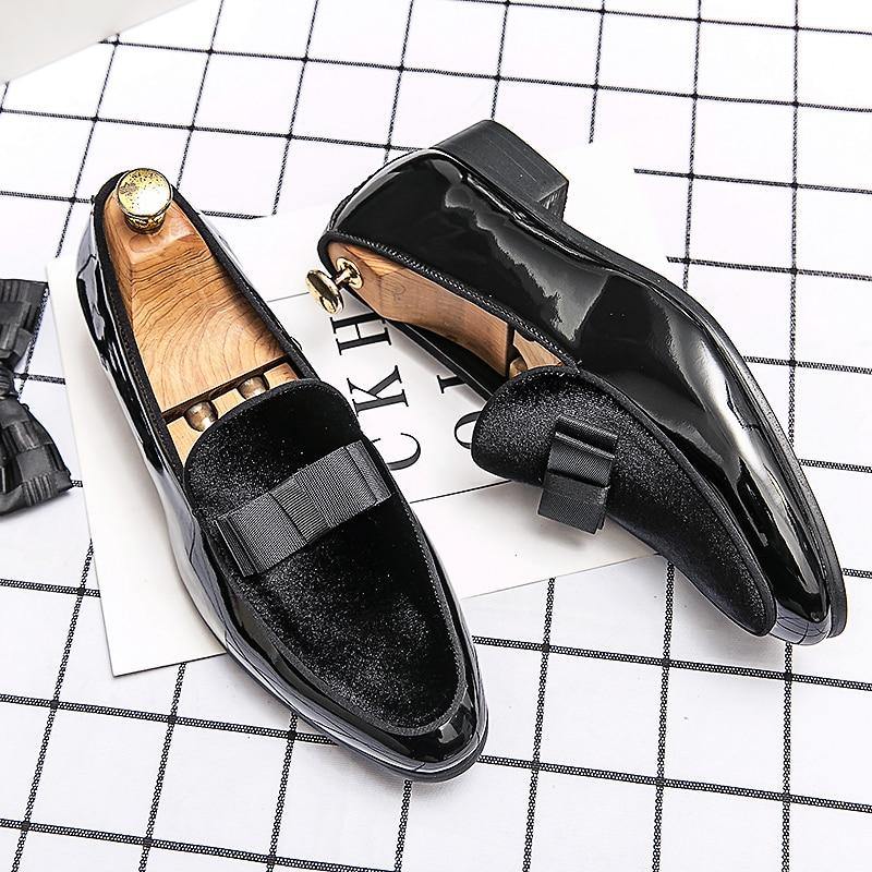 Men's Formal Patent Leather Loafers W/ Bow Tie Details - AM APPAREL