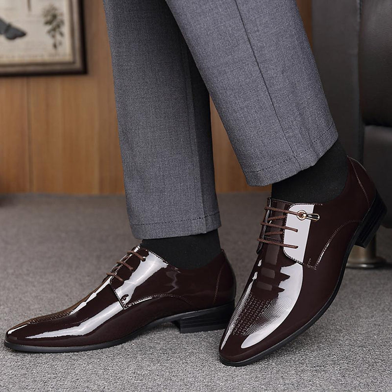 Men's Formal Patent Leather Spring Oxfords Shoes - AM APPAREL