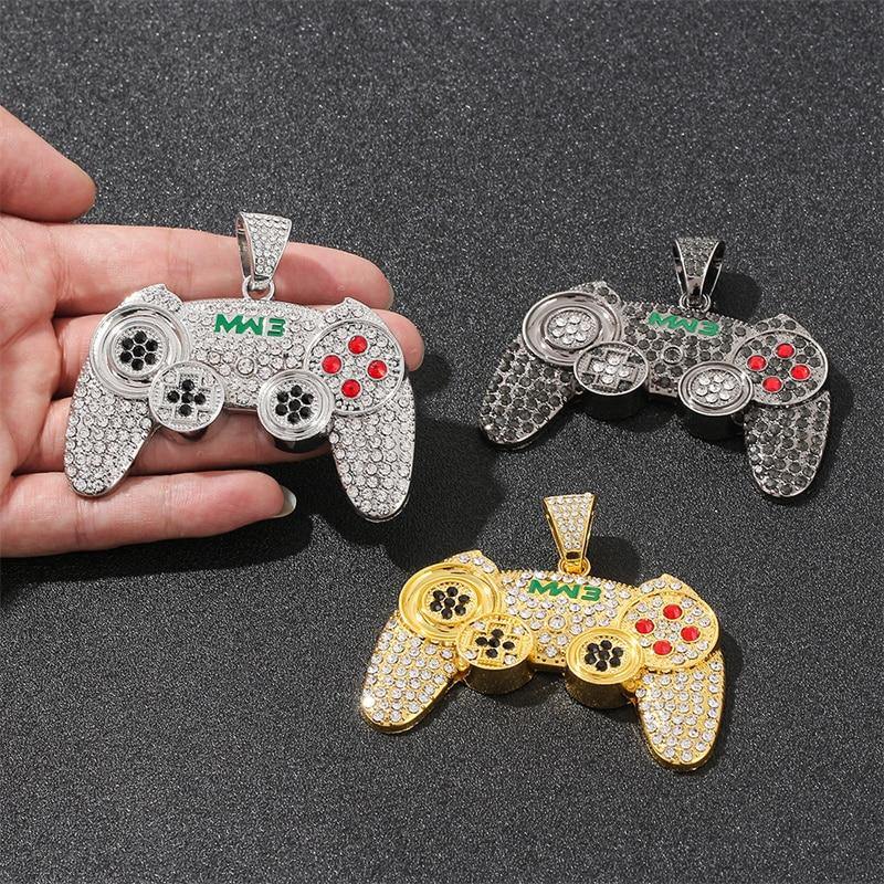 Men's Game Controller Pendant Rhinestone Necklace - AM APPAREL