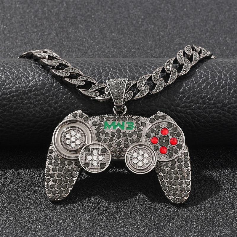 Men's Game Controller Pendant Rhinestone Necklace - AM APPAREL