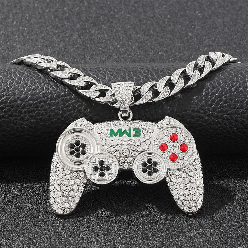 Men's Game Controller Pendant Rhinestone Necklace - AM APPAREL