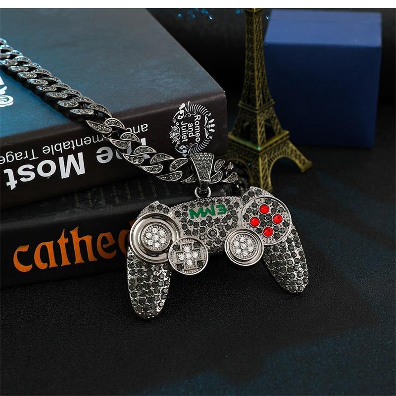 Men's Game Controller Pendant Rhinestone Necklace - AM APPAREL