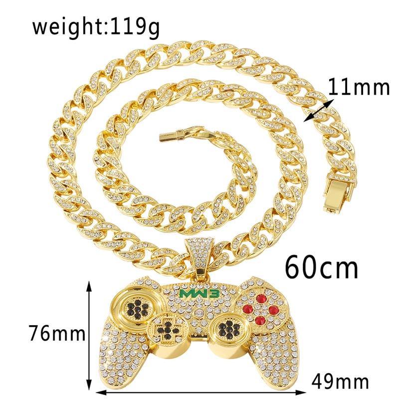 Men's Game Controller Pendant Rhinestone Necklace - AM APPAREL