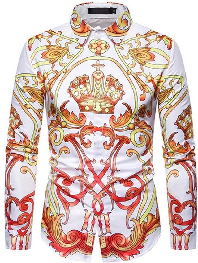 Men's Geometric Gold/White Light Weight Print Shirt - AM APPAREL