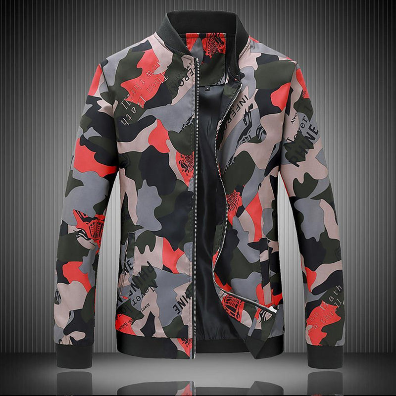 Men's Geometric Printed Zip Polyester Jacket - AM APPAREL