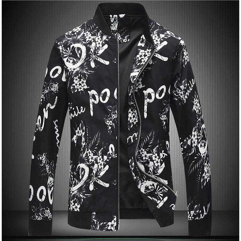 Men's Geometric Printed Zip Polyester Jacket - AM APPAREL