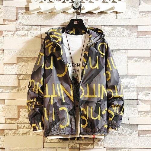 Men's Letter Printed Thin Windbreaker Coat - AM APPAREL