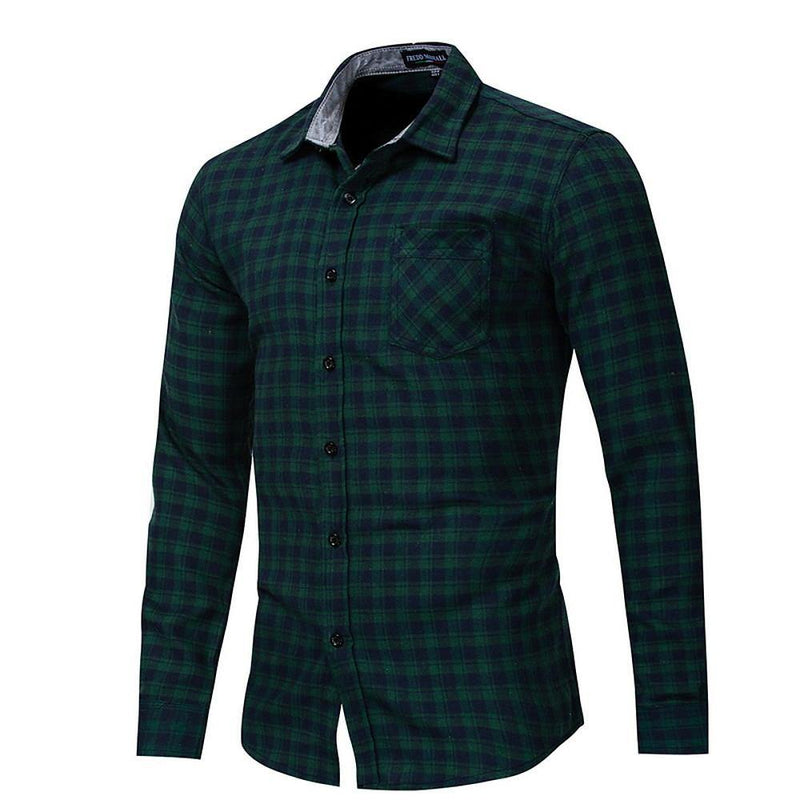 Men's Long Sleeve Regular Fit Plaid Shirt - AM APPAREL