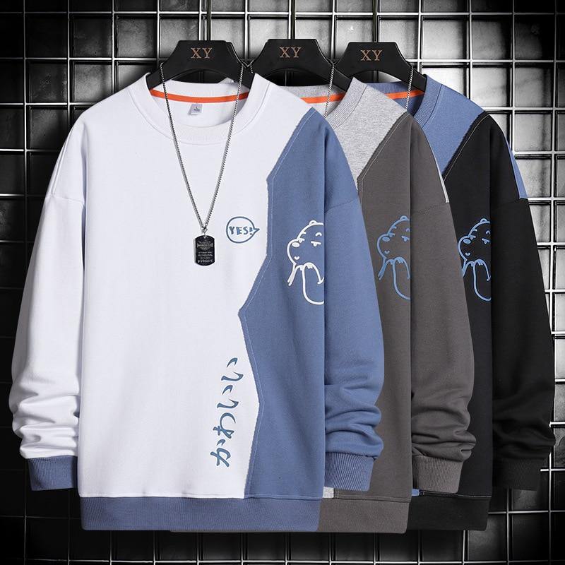 Men's Patchwork Round Collar Sweatshirt - AM APPAREL