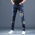 Men's Ripped Stretch Jeans W/ Embroidery Designs - AM APPAREL