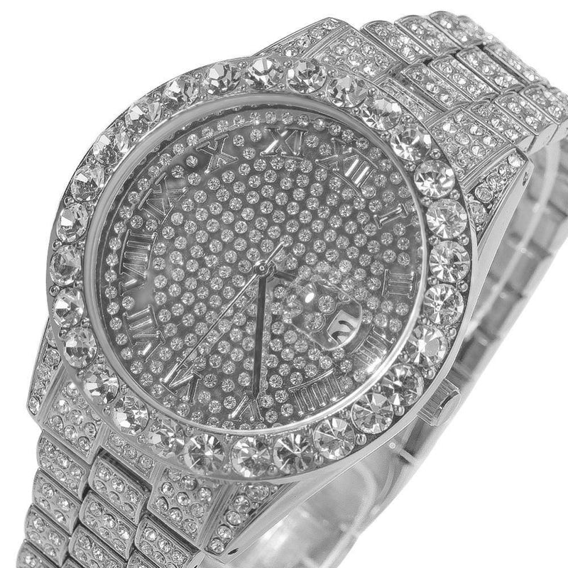 Men's Roman Numbers Bling Iced Out Watch - AM APPAREL