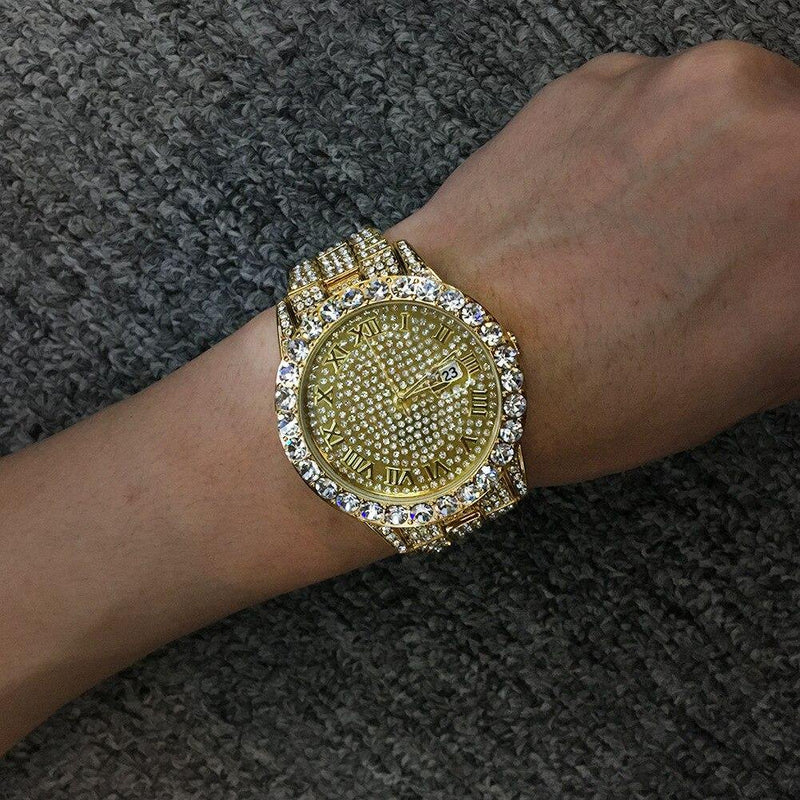 Men's Roman Numbers Bling Iced Out Watch - AM APPAREL